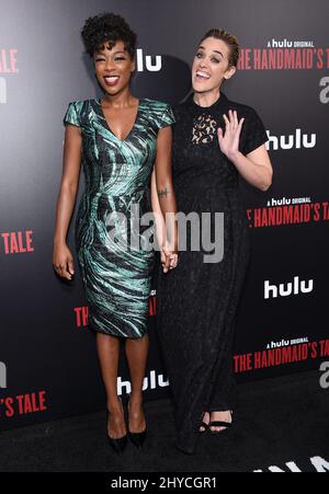 Samira Wiley and Lauren Morelli arriving for Hulu's 'The Handmaid's Tale' premiere held at the Cinerama Dome Hollywood, Los Angeles, 25 April 2017 Stock Photo