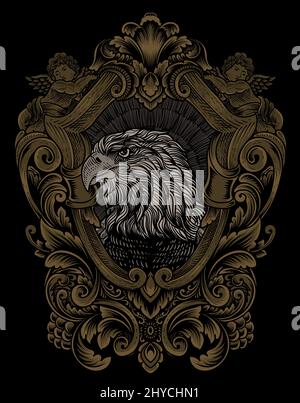 illustration vintage eagle with engraving style Stock Vector