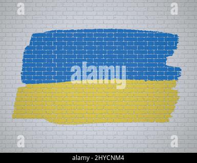 Ukraine vector watercolor national country flag on brick wall. Hand drawn vector illustration Stock Vector