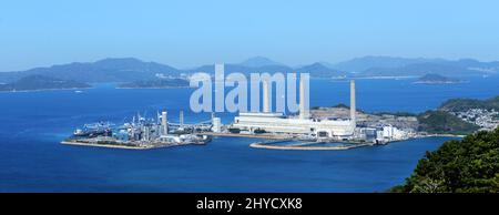 The HK Electric power station as seen from the top of Mount Stenhouse on Lamma island in Hong Kong. Stock Photo