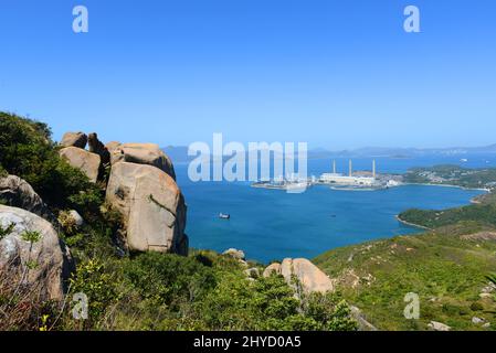 View ( from Mount Stenhouse ) of the HK Electric power station on Lamma island, Hong Kong. Stock Photo