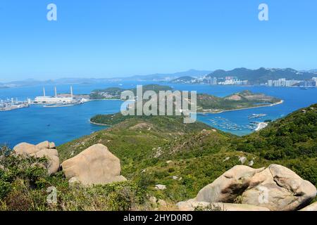 A view of Lamma island from the top of Mount Stenhouse. Stock Photo