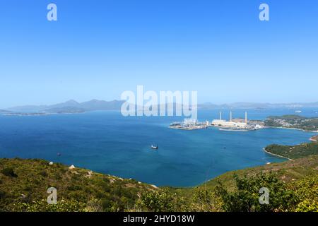 View ( from Mount Stenhouse ) of the HK Electric power station on Lamma island, Hong Kong. Stock Photo