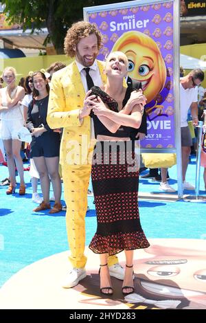 T.J. Miller and Anna Faris attending the Emoji Movie Premiere in Los Angeles, California Stock Photo