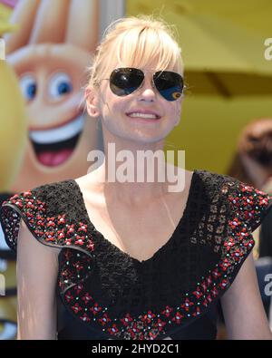 Anna Faris attending The Emoji Movie World Premiere held at the Regency Village Theatre Stock Photo