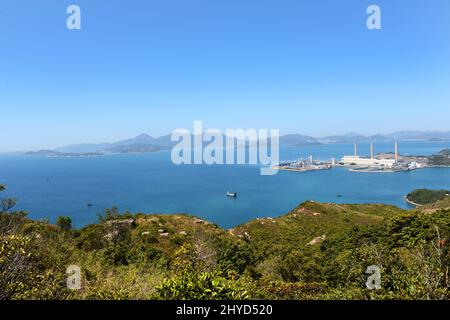 View ( from Mount Stenhouse ) of the HK Electric power station on Lamma island, Hong Kong. Stock Photo