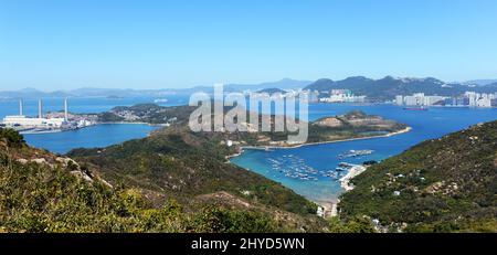 A view of Lamma island from the top of Mount Stenhouse. Stock Photo