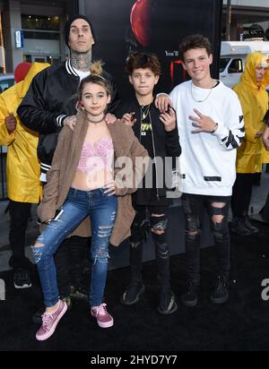 Travis Barker, Alabama Barker and Landon Barker attending the It world premiere held at the TCL Chinese Theatre in Los Angeles Stock Photo