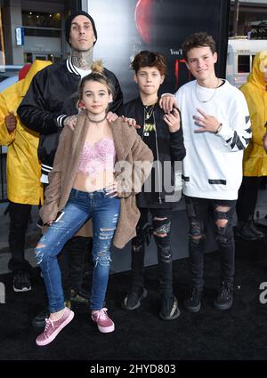 Travis Barker, Alabama Barker and Landon Barker attending the It world premiere held at the TCL Chinese Theatre in Los Angeles Stock Photo