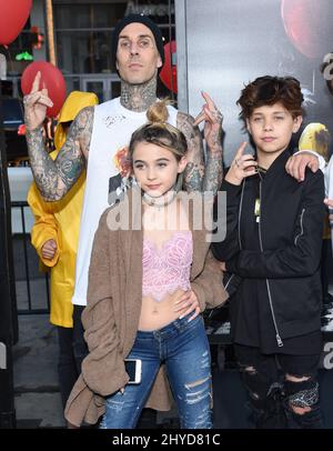 Travis Barker, Alabama Barker and Landon Barker attending the It world premiere held at the TCL Chinese Theatre in Los Angeles Stock Photo