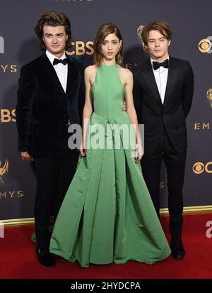 Joe Keery, Natalia Dyer and Charlie Heaton attending the 69th Emmy Awards held at the Microsoft Theatre L.A. Live Stock Photo