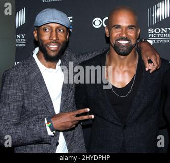 Aaron Rahsaan Thomas & Shemar Moore attends the S.W.A.T. World Premiere Held at the SVA Theatre on October 24, 2017 Stock Photo