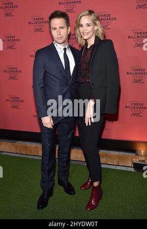 Sam Rockwell and Leslie Bibb attending 'Three Billboards Outside Ebbing, Missouri' premiere held at NeueHouse Hollywood in Los Angeles, USA Stock Photo