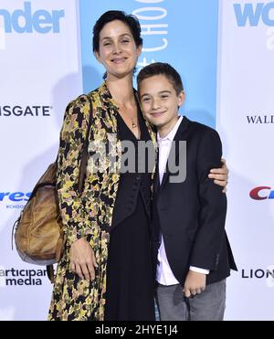 Carrie Anne Moss and Jaden Roy attending the premiere of Wonder in