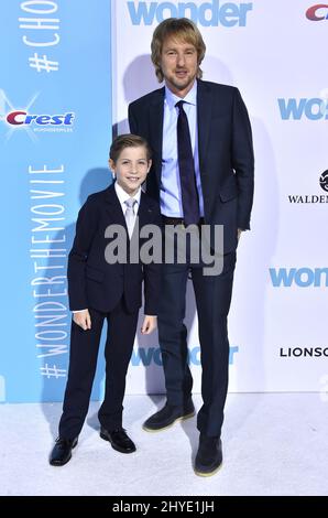 Owen Wilson and Jacob Tremblay attending the premiere of Wonder in Westwood, California Stock Photo