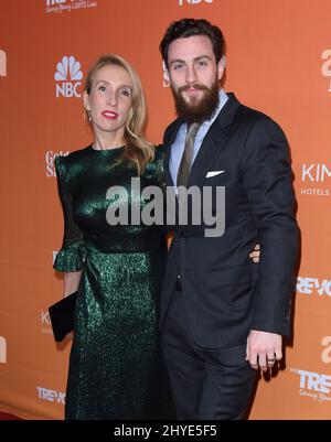 Sam Taylor-Johnson and Aaron Taylor-Johnson at the TrevorLIVE Los Angeles Gala 2017 event at Beverly Hilton Hotel on December 3, 2017 in Beverly Hills, CA. Stock Photo