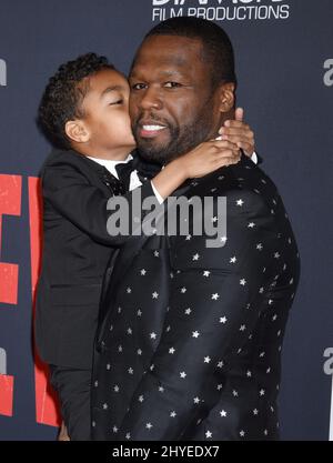 Curtis Jackson and Sire Jackson arriving for the STX films 'Den Of Thieves' Premiere held at the Regal Cinemas L.A. LIVE on January 17, 2018 in Los Angeles Stock Photo