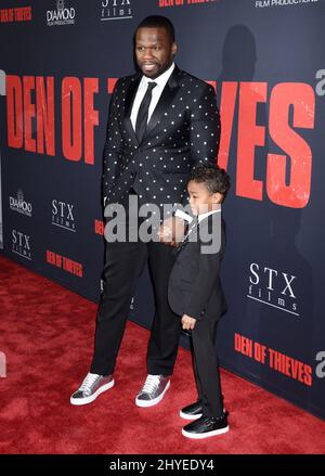 Curtis Jackson and Sire Jackson arriving for the STX films 'Den Of Thieves' Premiere held at the Regal Cinemas L.A. LIVE on January 17, 2018 in Los Angeles Stock Photo