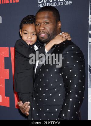 Curtis Jackson and Sire Jackson arriving for the STX films 'Den Of Thieves' Premiere held at the Regal Cinemas L.A. LIVE on January 17, 2018 in Los Angeles Stock Photo