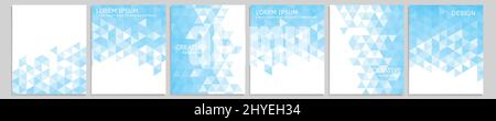Set of vector cover notebook design. Abstract blue minimal triangles halftone template design for notebook paper, copybook brochures, book, magazine Stock Vector