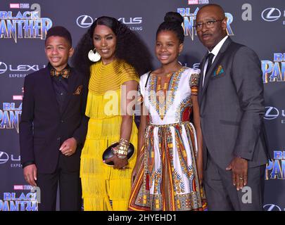 Angela Bassett, Bronwyn Vance, Slater Vance and Courtney B. Vance at the 'Black Panther' premiere held at the Dolby Theatre on January 29, 2018 in Hollywood, USA. Stock Photo