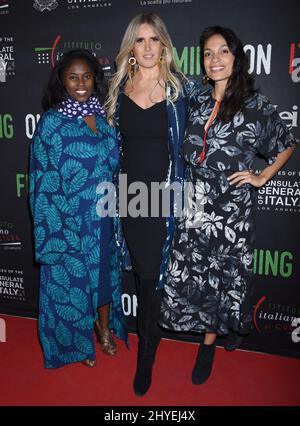 Abrima Erwiah, Tiziana Rocca and Rosario Dawson as Rosario Dawson is honoured with the Social Justice Filming In Italy Award at the Italian Cultural Institute on February 2, 2018 in Los Angeles Stock Photo