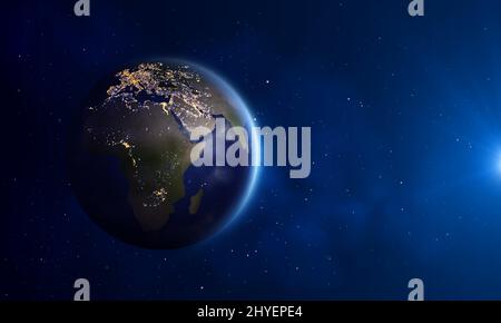 World city lights map. Night Earth view from space. Vector illustration ...