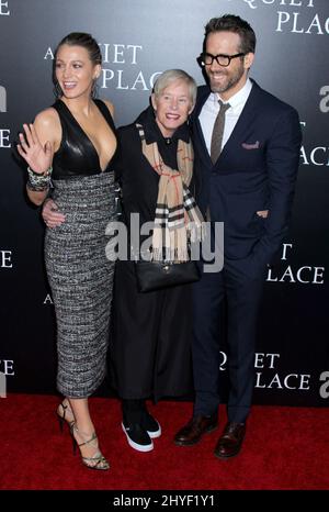 Blake Lively, Ryan Reynolds & mother Tammy Reynolds attending 'A Quiet Place' premiere held at the AMC Lincoln Square in New York, USA Stock Photo