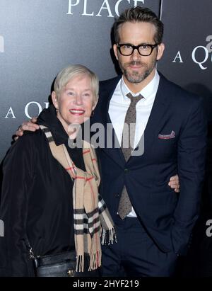Ryan Reynolds & mother Tammy Reynolds attending 'A Quiet Place' premiere held at the AMC Lincoln Square in New York, USA Stock Photo