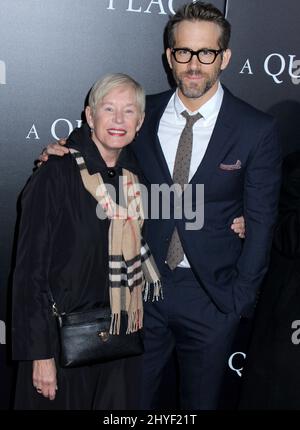 Ryan Reynolds & mother Tammy Reynolds attending 'A Quiet Place' premiere held at the AMC Lincoln Square in New York, USA Stock Photo