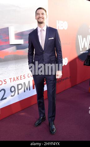 Ben Barnes at the Los Angeles Season 2 premiere of the HBO drama series 'Westworld' held at the Cinerama Dome Hollywood on April 16, 2018 in Hollywood, CA. Stock Photo