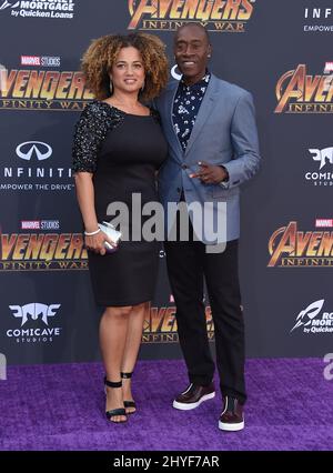 Don Cheadle and Bridgid Coulter attending the world premiere of Avengers: Infinity War, held at the El Capitan Theatre in Hollywood, California Stock Photo