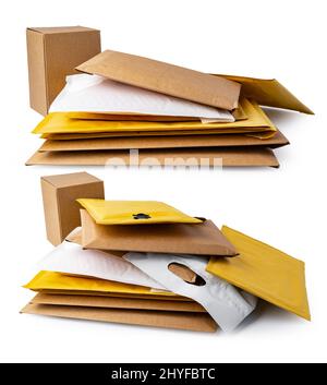 Stack of envelopes on white background Stock Photo
