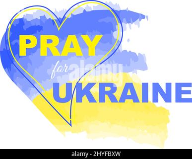 Pray for Ukraine. Heart sign with color of Ukrainian national flag. Inscription Pray for Ukraine.  Stock Vector