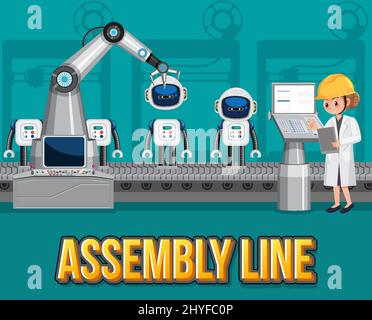 Assembly line concept banner. Cartoon illustration of assembly line ...