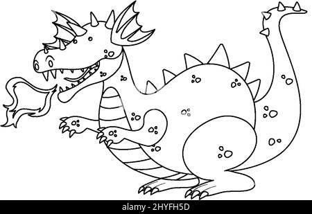 Dragon black and white doodle character illustration Stock Vector