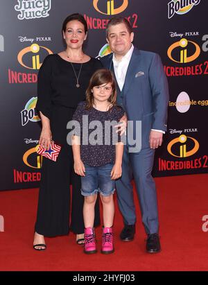 Meredith Salenger, Alice Oswalt and Patton Oswalt at the World Premiere of Disney-Pixar's 'Incredibles 2' at El Capitan Theatre on June 5, 2018 in Hollywood, CA. Stock Photo