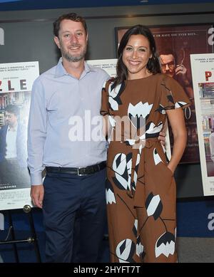 Guy Stodel and Jordan Roter arrives at Los Angeles premiere of 'Puzzle' held at the Writers Guild of America Theatre in Beverly Hills, California on July 16, 2018. Stock Photo