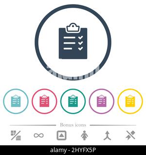 Task list alternate flat color icons in round outlines. 6 bonus icons included. Stock Vector