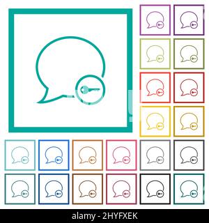 Message secure outline flat color icons with quadrant frames on white background Stock Vector