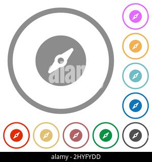 Simple compass solid flat color icons in round outlines on white background Stock Vector