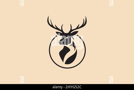 Unique Deer and Deer head logo and art design with a simple circle Stock Vector