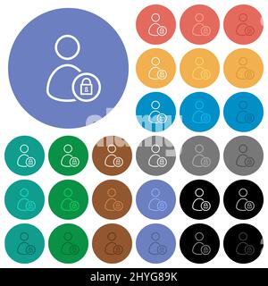 Lock user outline multi colored flat icons on round backgrounds. Included white, light and dark icon variations for hover and active status effects, a Stock Vector