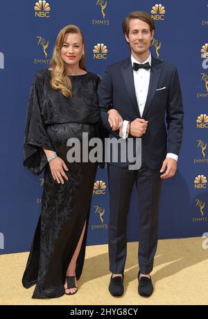 Yvonne Strahovski and Tim Loden at the 70th Primetime Emmy Awards held at Microsoft Theatre L.A. Live on September 17, 2018 in Los Angeles, USA Stock Photo