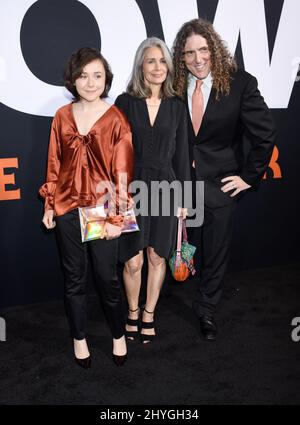 Weird Al Yankovic, Suzanne Yankovic and Nina Yankovic attending the Halloween Premiere in Los Angeles Stock Photo
