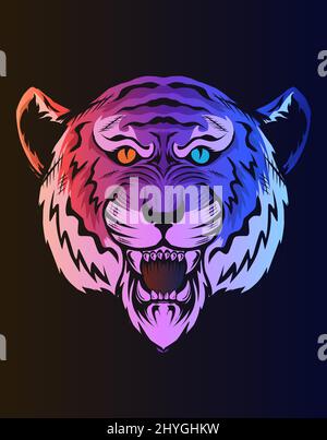 illustration tiger head with neon color Stock Vector