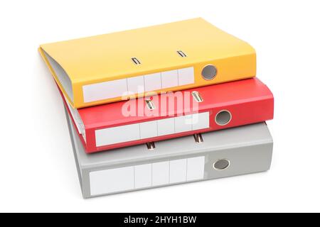 Yellow, gray and red office folder on white background Stock Photo - Alamy