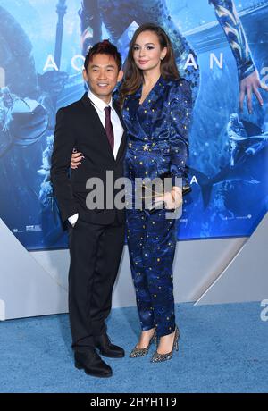 James Wan and Ingrid Bisu attending the premiere of Warner Bros. Pictures' 'Aquaman' at TCL Chinese Theatre on December 12, 2018 in Los Angeles Stock Photo