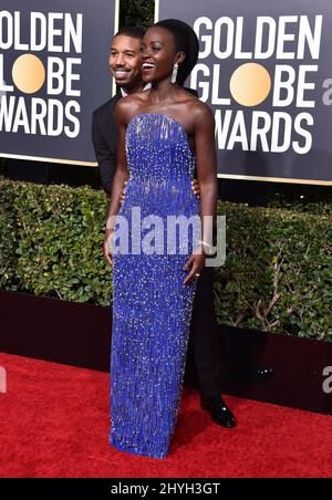 Michael B. Jordan and Lupita Nyong'o at the 76th Annual Golden Globe Awards held at the Beverly Hilton Hotel on January 6, 2019 in Beverly Hills, CA. Stock Photo