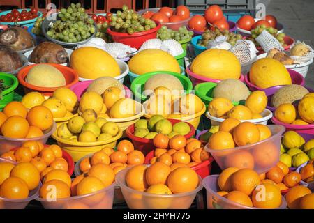 Fresh fruits on display at a grocery store in Canada Water of London Stock Photo